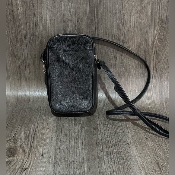 Coach Crossbody Purse Black Pebbled Leather Phone Authentic - Picture 2 of 9